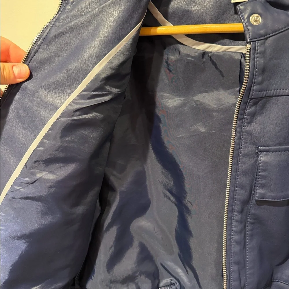 Kensie French Navy Faux Leather Bomber Jacket Large NWT
